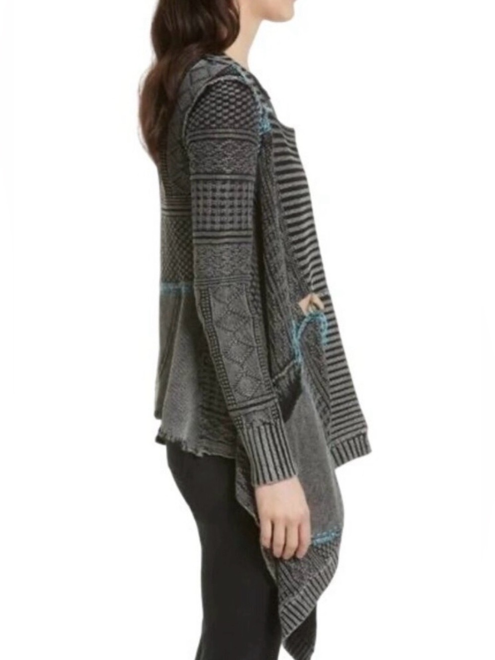 Free People Mixed Knit Waterfall Cardigan
Open Sweater, Tie Waist, Blue Gray, XS - Picture 6 of 16